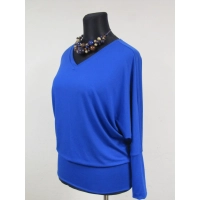 Adelle - luźna bluzka kimono z dekoltem i ściągaczami - chabrowa